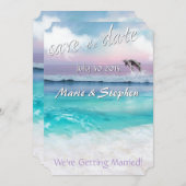 美しいトロピカルオーシャンのサンライズ・セーブ・ザ・デート 招待状 (正面/裏面)
