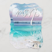 美しいトロピカルオーシャンサンライズRSVPウェディング 招待状 (正面/裏面)