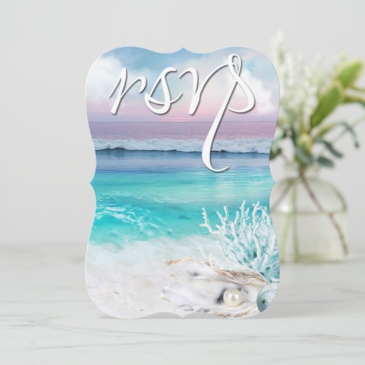 美しいトロピカルオーシャンサンライズRSVPウェディング 招待状 (スタンド正面)