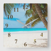 美しいトロピカルカリブのビーチウォールクロック スクエア壁時計 (正面)