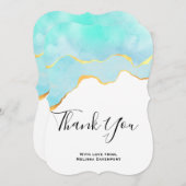 美しいトロピカルグリーンと縁ど金ゴールド感謝していユ サンキューカード (正面/裏面)