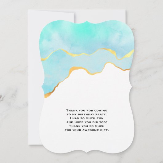 美しいトロピカルグリーンと縁ど金ゴールド感謝していユ サンキューカード (裏面)