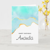 美しいトロピカルグリーンと金ゴールド縁ど誕生日 カード (黄色い花)