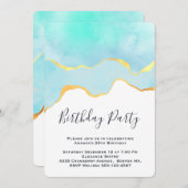 美しいトロピカルグリーンと金ゴールド縁ど誕生日 招待状 (正面/裏面)