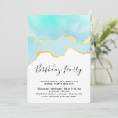 美しいトロピカルグリーンと金ゴールド縁ど誕生日 招待状 (スタンド正面)