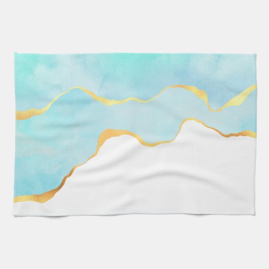 美しいトロピカルグリーンと金ゴールド縁ど キッチンタオル (横)