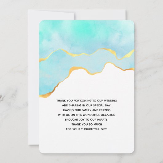 美しいトロピカルグリーンと金ゴールド縁ど サンキューカード (裏面)