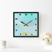 美しいトロピカルグリーンと金ゴールド縁ど スクエア壁時計 (ホーム)