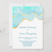 美しいトロピカルグリーン(金ゴールド縁ど結婚) 招待状 (正面)