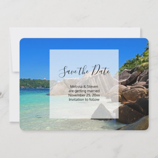 美しいトロピカルシー ロッキー海岸線 ウェディング セーブザデート (正面)