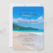 美しいトロピカルデスティネーションサンディビーチ結婚式 招待状 (正面)