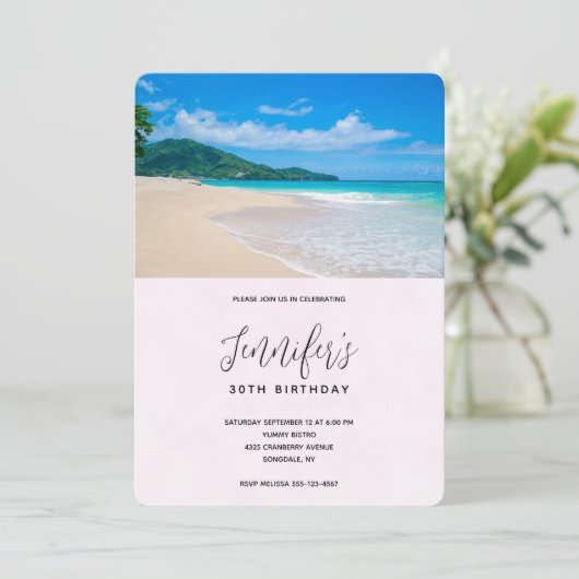 美しいトロピカルデスティネーションビーチ誕生日 招待状 (スタンド正面)