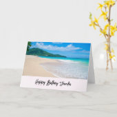 美しいトロピカルデスティネーション風光明媚なビーチ カード (黄色い花)