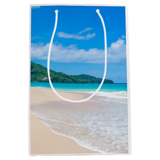 美しいトロピカルデスティネーション風光明媚なビーチ ミディアムペーパーバッグ (正面)