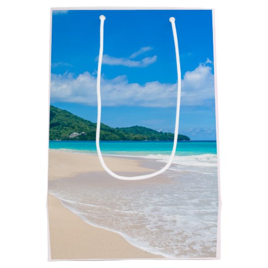 美しいトロピカルデスティネーション風光明媚なビーチ ミディアムペーパーバッグ (裏面)