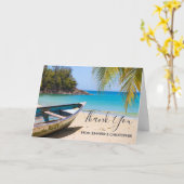 美しいトロピカルビーチとローボートサンキュー カード (黄色い花)