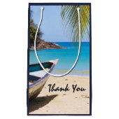 美しいトロピカルビーチとローボートサンキュー スモールペーパーバッグ (正面)