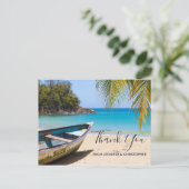 美しいトロピカルビーチとローボートサンキュー ポストカード (スタンド正面)