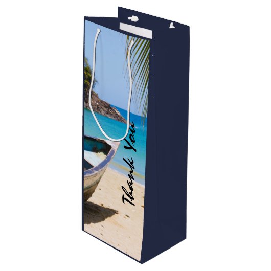 美しいトロピカルビーチとローボートサンキュー ワインギフトバッグ (正面アングル)