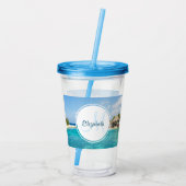 美しいトロピカルビーチのサンセット モノグラム アクリルタンブラー (裏面)