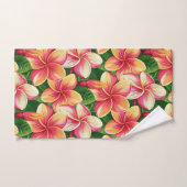 美しいトロピカルピンクの花がフォレストグリーンに咲く バスタオルセット (ハンドタオル)