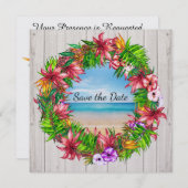 美しいトロピカル フラワー ビーチ ウェディング 招待状 (正面/裏面)