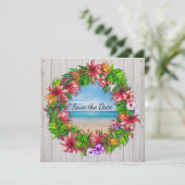 美しいトロピカル フラワー ビーチ ウェディング 招待状 (スタンド正面)