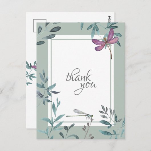 美しいトンボとガーデンの緑ありがとう ポストカード (正面/裏面)