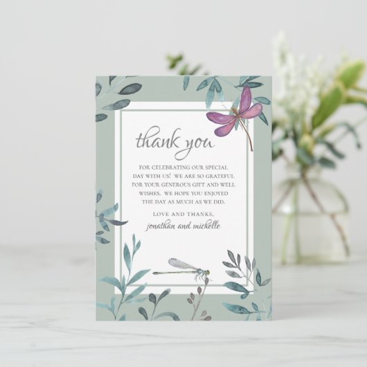 美しいトンボとガーデン結婚グリーンズ サンキューカード (スタンド正面)