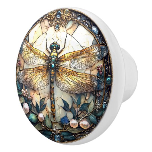 美しいトンボのピンクの真珠のターコイズ宝石 セラミックノブ (右)