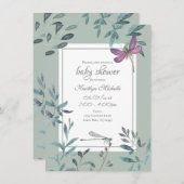 美しいトンボの庭の緑の赤ちゃんシャワー 招待状 (正面/裏面)