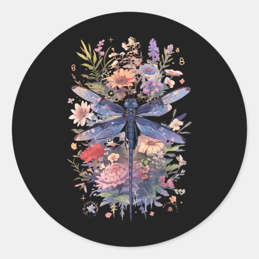 美しいトンボの水の色アート昆虫の恋人 ラウンドシール (正面)