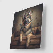 美しいドイツのシェパード スクエア壁時計 (傾斜)