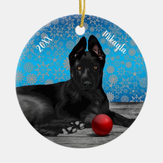 美しいドイツの羊飼いの子犬のクリスマス セラミックオーナメント (正面)