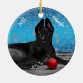 美しいドイツの羊飼いの子犬のクリスマス セラミックオーナメント (裏面)