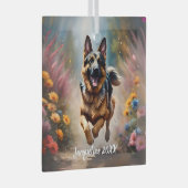 美しいドイツの羊飼いの犬と花 ガラスオーナメント (正面右)