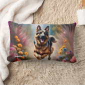 美しいドイツの羊飼いの犬と花 ランバークッション (ブランケット)