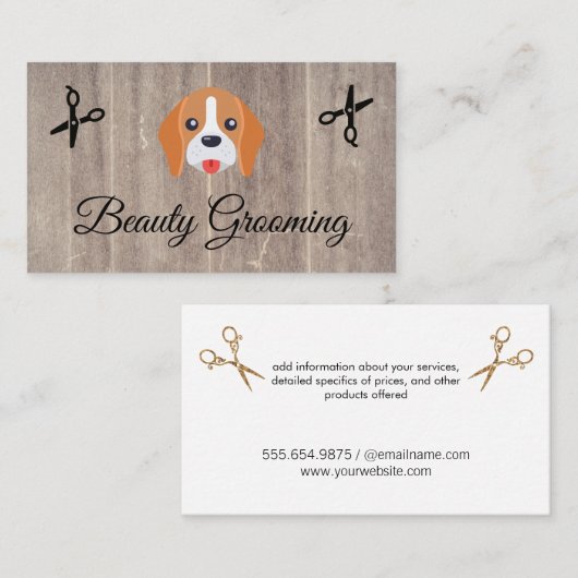 美しいドッグトリマーエリートシアーズウッドトリム 名刺 (正面/裏面)