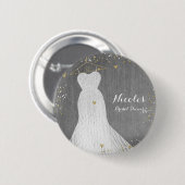 美しいドレスオン金ゴールドハンガーブライダルシャワーパーティー 缶バッジ (正面&裏面)