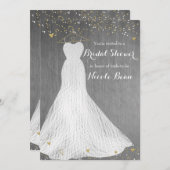 美しいドレスオン金ゴールドハンガーブライダルシャワー 招待状 (正面/裏面)