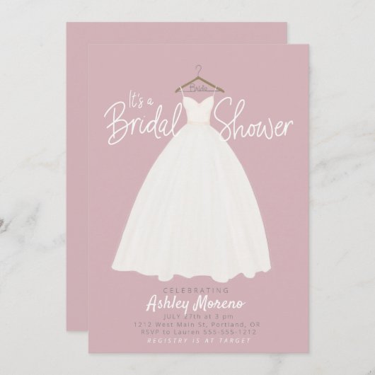 美しいドレスブライダルシャワーのカスタマイズ可能な色 招待状 (正面/裏面)