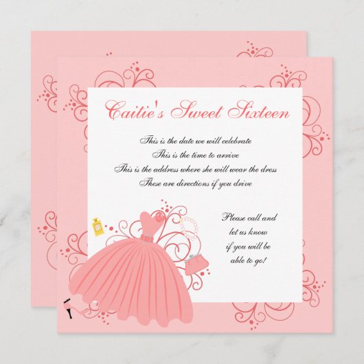 美しいドレス 招待状 (正面/裏面)