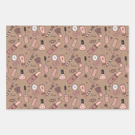 美しいドードルキュートピンクメイク+化粧品ギフト ラッピングペーパーシート (正面2)