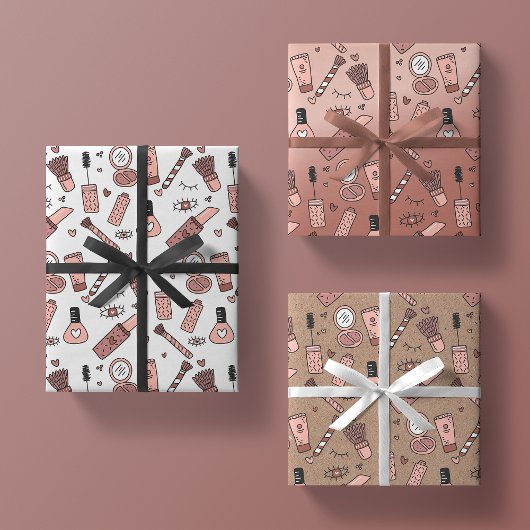 美しいドードルキュートピンクメイク+化粧品ギフト ラッピングペーパーシート
