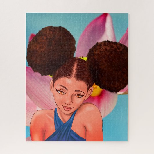 美しいナチュラルアフロープフブラックガール ジグソーパズル (縦)