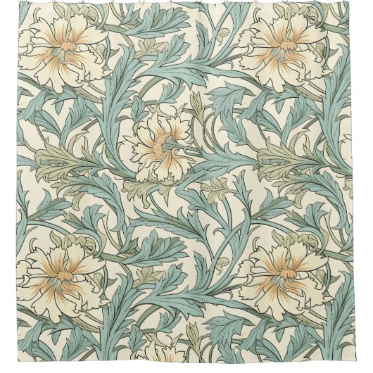 美しいナチュラルフラワーパターンコテージコアアート シャワーカーテン (正面)