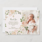 美しいニュートラルフローラとクロス |写真バプテスマ サンキューカード (正面)