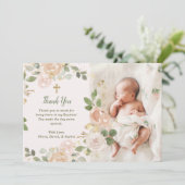 美しいニュートラルフローラとクロス |写真バプテスマ サンキューカード (スタンド正面)