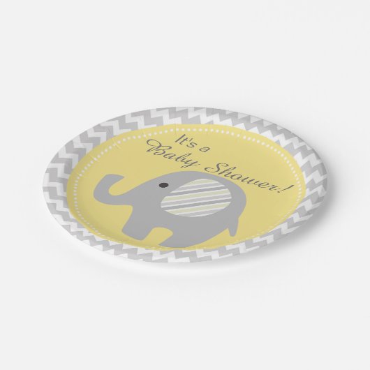 美しいニュートラルベビーシャワーカスタムゾウ ペーパープレート (アングル)