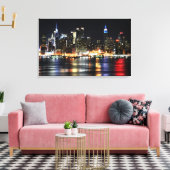 美しいニューヨークのナイトライト川を反射 キャンバスプリント (インサイチュ (リビング))